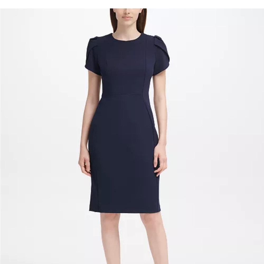 Calvin Klein Navy Scuba dress tulip sleeves